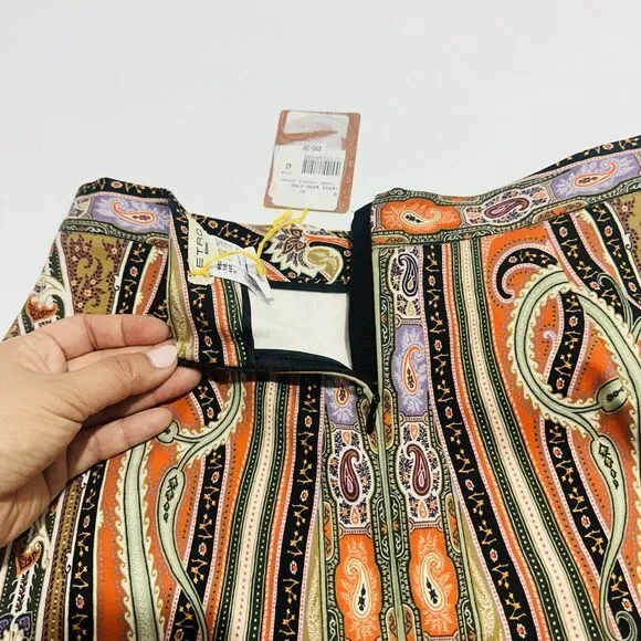 ETRO A-Line Skirt 42 US 6 Orange Multi Color Paisley Jersey Skirt IT NWT $890 - Picture 5 of 8
